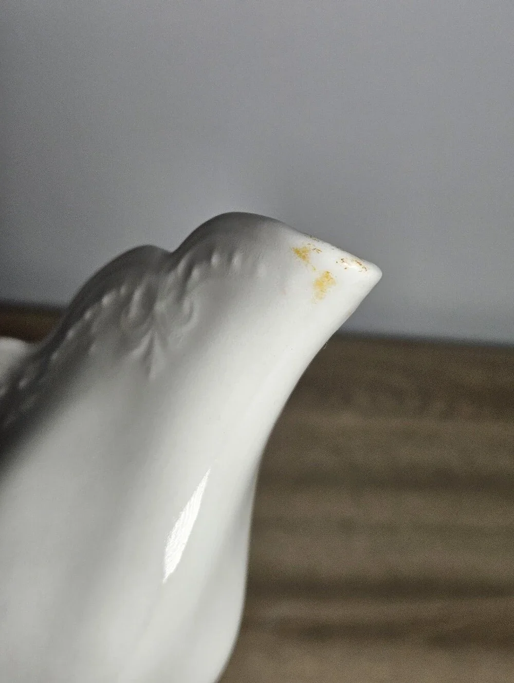 Vintage White Ceramic Gravy Boat Scalloped Embossed Scroll Handle Unmarked
